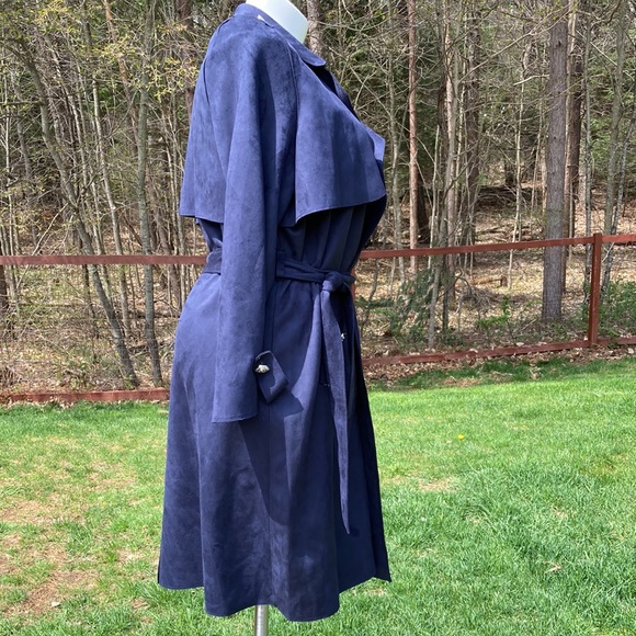 Nygard tie close microsuede trench in soft navy size XL NWT - Picture 5 of 6